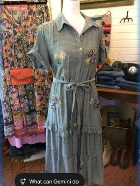 FIGUEROA & FLOWER DENIM Embroidered Midi Shirt Dress Sz M